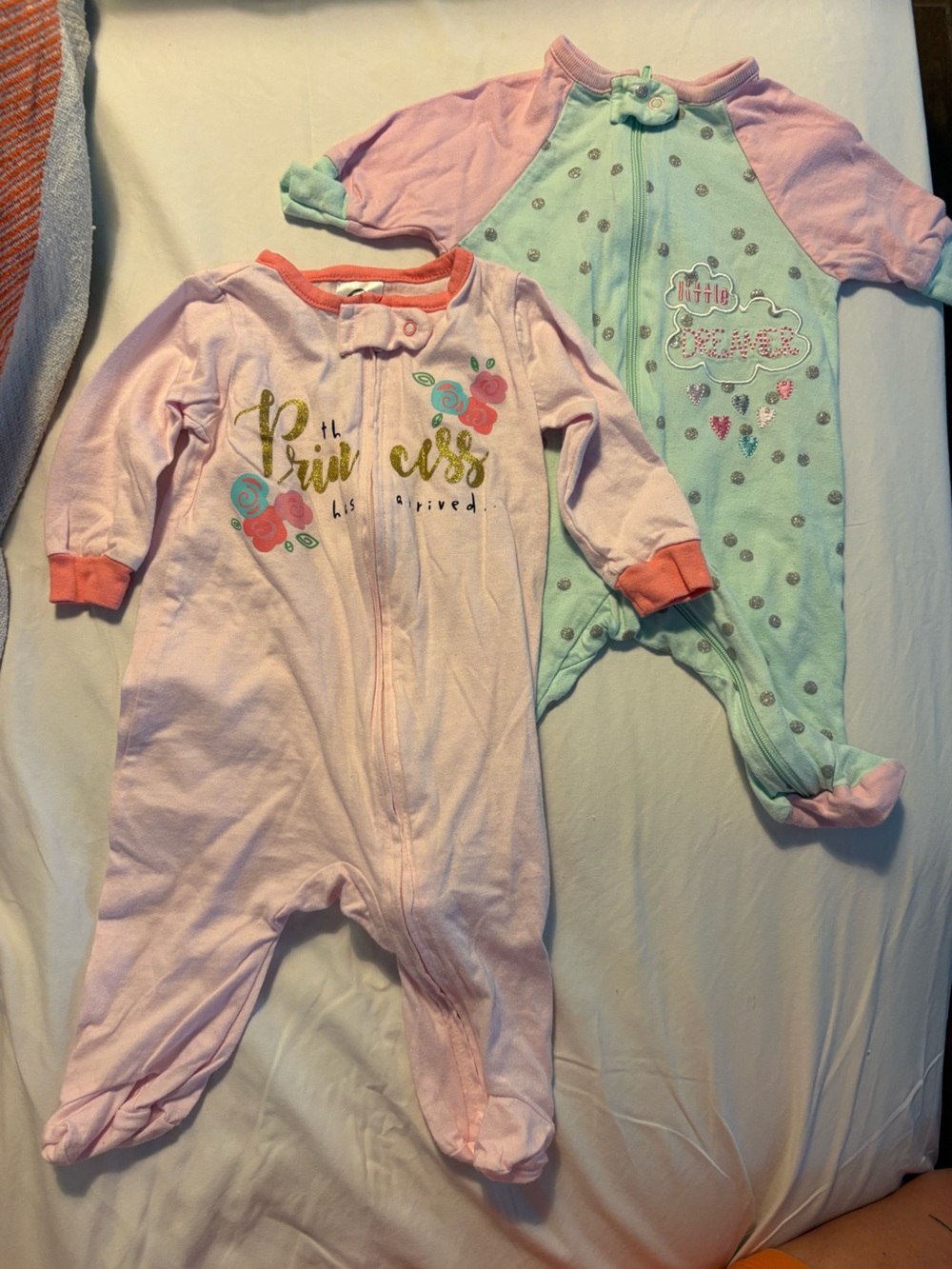 Set of 2 Girls Pink Floral Zip-Up Footed Pajamas - Gerber 0-3M